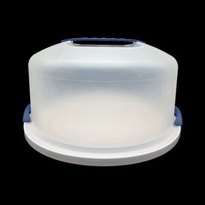 Sterilite Cake Carrier Large White & Blue Round Portable Holder Cake Saver